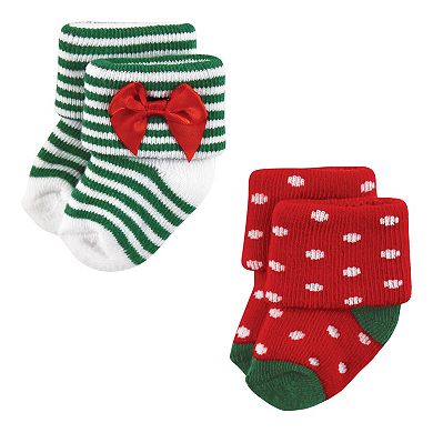 Hudson Baby Infant Girls Cotton Rich Newborn and Terry Socks, 12 Days Of Christmas Girl