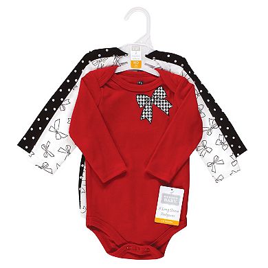 Hudson Baby Infant Girl Cotton Long-Sleeve Bodysuits, Winter Bows 3-Pack