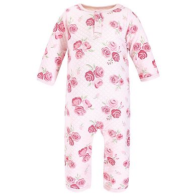 Hudson Baby Infant Girl Premium Quilted Coveralls, Blush Rose Leopard