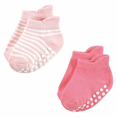 Hudson Baby Infant Girl Non-Skid No-Show Socks, Pink Green