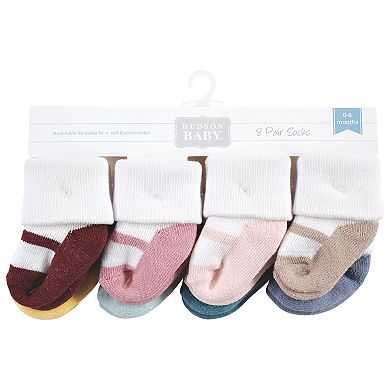 Hudson Baby Infant Girls Cotton Rich Newborn and Terry Socks, Soft Earth Tone Shoes
