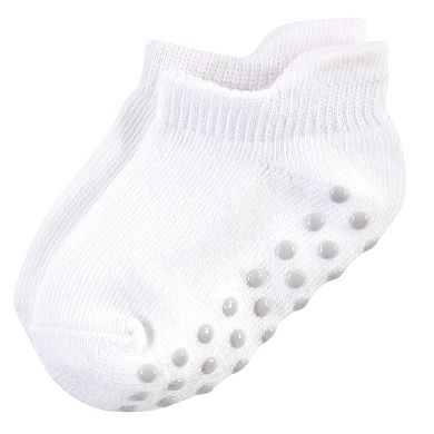 Touched by Nature Baby and Toddler Unisex Organic Cotton Socks with Non-Skid Gripper for Fall Resistance, White No-Show
