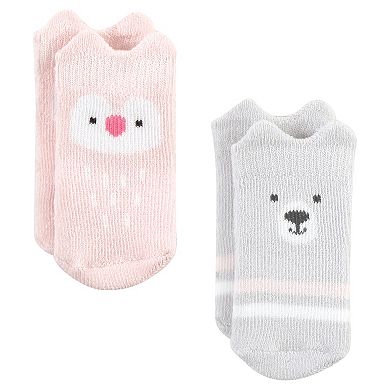 Hudson Baby Infant Girl Cotton Rich Newborn and Terry Socks, Pink Animals
