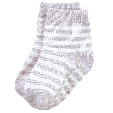 Touched by Nature Baby and Toddler Girl Organic Cotton Socks with Non-Skid Gripper for Fall Resistance, Pink