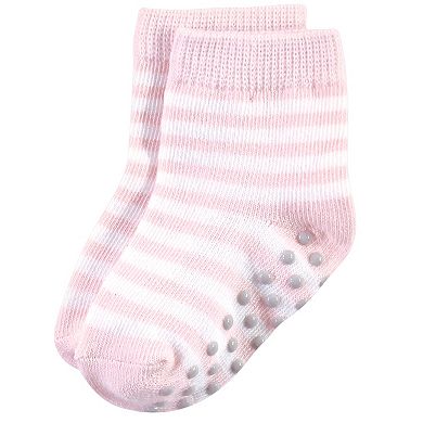 Touched by Nature Baby and Toddler Girl Organic Cotton Socks with Non-Skid Gripper for Fall Resistance, Pink