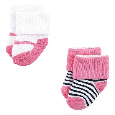 Luvable Friends Baby Girl Newborn and Baby Terry Socks, Pink Mary Janes 12-Pack