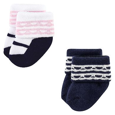 Luvable Friends Infant Girl Newborn and Baby Terry Socks, Pink Scroll