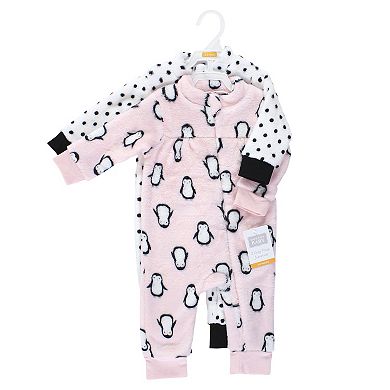 Hudson Baby Toddler Girls Plush Jumpsuits, Pink Penguin