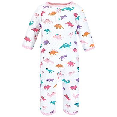 Hudson Baby Infant Girl Premium Quilted Coveralls, Cuteasaurus