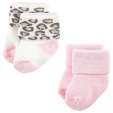 Luvable Friends Infant Girl Newborn and Baby Terry Socks, Leopard