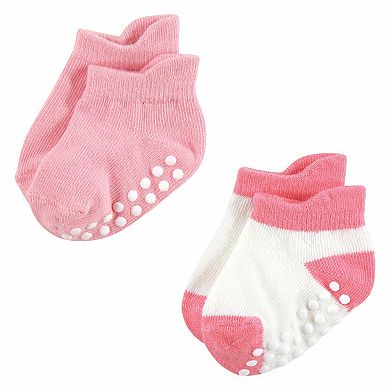 Hudson Baby Infant Girl Non-Skid No-Show Socks, Pink Green