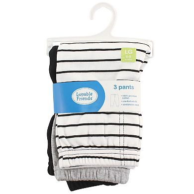 Luvable Friends Baby and Toddler Boy Cotton Pants 3pk, Black Stripe