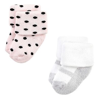 Hudson Baby Infant Girls Cotton Rich Newborn and Terry Socks, Silver Gold Pink
