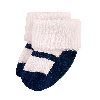 Luvable Friends Baby Girl Newborn and Baby Terry Socks, Navy Mary Jane