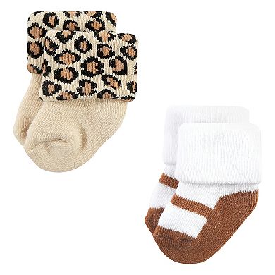 Hudson Baby Unisex Baby Cotton Rich Newborn and Terry Socks, Neutral Leopard