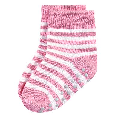 Touched by Nature Baby and Toddler Girl Organic Cotton Socks with Non-Skid Gripper for Fall Resistance, Pink