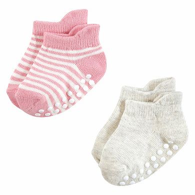 Hudson Baby Infant Girl Non-Skid No-Show Socks, Pink Green