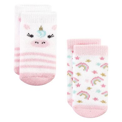Hudson Baby Infant Girl Cotton Rich Newborn and Terry Socks, Unicorn 8-Pack