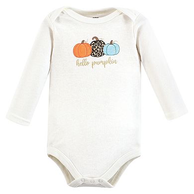 Hudson Baby Infant Girl Cotton Long-Sleeve Bodysuits, Leopard Pumpkin