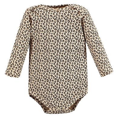 Hudson Baby Infant Girl Cotton Long-Sleeve Bodysuits, Leopard Pumpkin