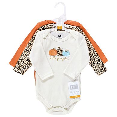 Hudson Baby Infant Girl Cotton Long-Sleeve Bodysuits, Leopard Pumpkin