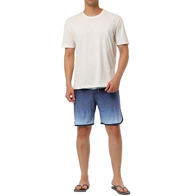 Men's Summer Casual Color Block Gradient Printed Swim Board Shorts