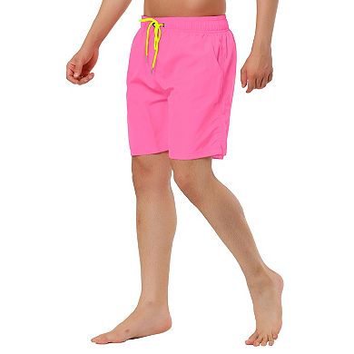 Men's Summer Solid Color Beach Drawstring Waist Mesh Lining Swim Shorts