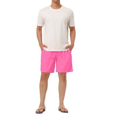 Men's Summer Solid Color Beach Drawstring Waist Mesh Lining Swim Shorts