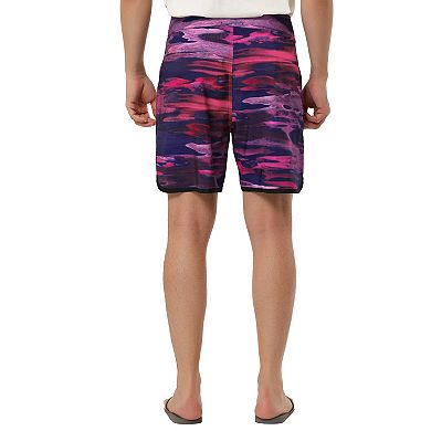 Men's Casual Lightweight Drawstring Waist Contrast Color Printed Swimwear Shorts