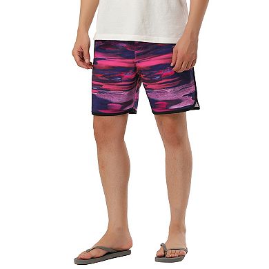 Men's Casual Lightweight Drawstring Waist Contrast Color Printed Swimwear Shorts