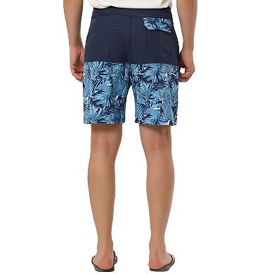 Men's Summer Beach Drawstring Color Block Printed Swim Board Shorts