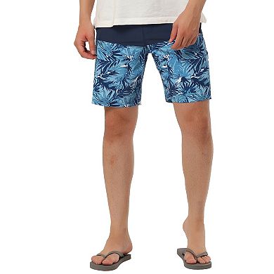 Men's Summer Beach Drawstring Color Block Printed Swim Board Shorts