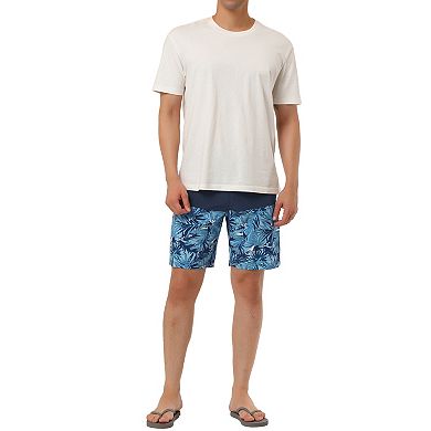 Men's Summer Beach Drawstring Color Block Printed Swim Board Shorts