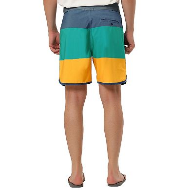Men's Summer Casual Color Block Drawstring Surfing Beach Board Shorts