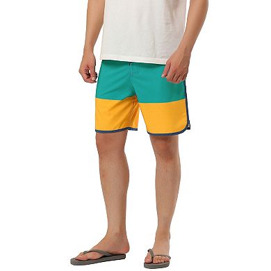 Men's Summer Casual Color Block Drawstring Surfing Beach Board Shorts