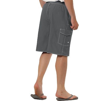 Men's Summer Casual Drawstring Elastic Waist Solid Beach Board Shorts