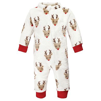 Hudson Baby Unisex Baby Plush Jumpsuits, Red Rudolph