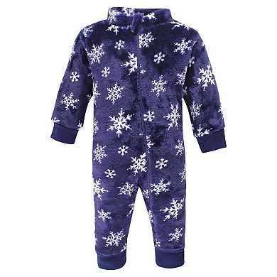 Hudson Baby Unisex Baby Plush Jumpsuits, Navy Snowflake