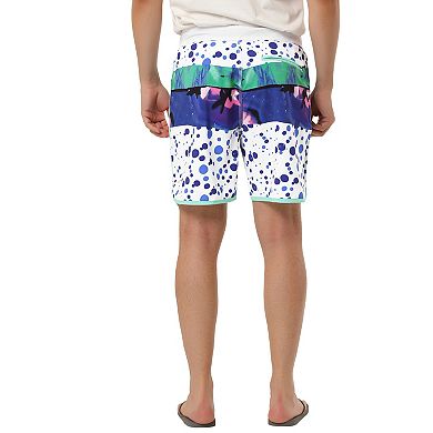 Men's Casual Lightweight Drawstring Waist Contrast Color Printed Board Shorts