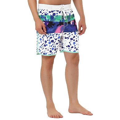 Men's Casual Lightweight Drawstring Waist Contrast Color Printed Board Shorts