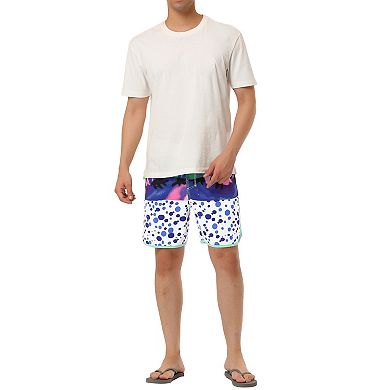 Men's Casual Lightweight Drawstring Waist Contrast Color Printed Board Shorts