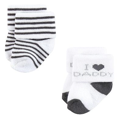Hudson Baby Unisex Baby Cotton Rich Newborn and Terry Socks, Mom and Dad Gray Mint
