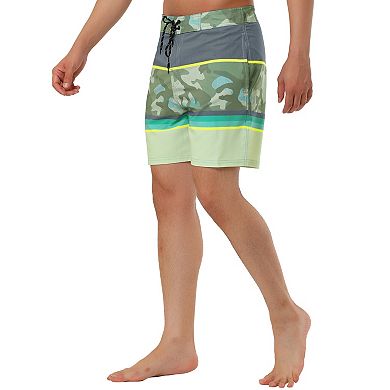 Men's Summer Holiday Beach Drawstring Color Block Printed Swim Board Shorts