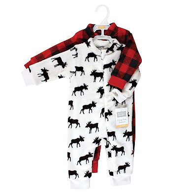 Hudson Baby Unisex Toddler Plush Jumpsuits, Moose Zipper