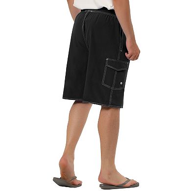 Men's Casual Holiday Solid Color Elastic Waistband Beach Board Shorts