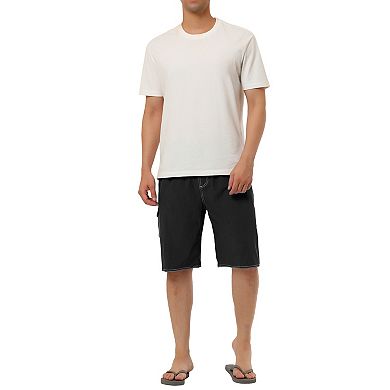 Men's Casual Holiday Solid Color Elastic Waistband Beach Board Shorts