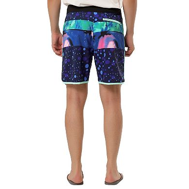 Men's Summer Lightweight Drawstring Waist Contrast Color Printed Board Shorts