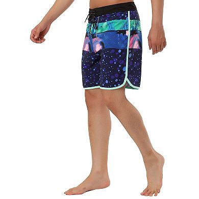 Men's Summer Lightweight Drawstring Waist Contrast Color Printed Board Shorts