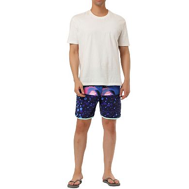 Men's Summer Lightweight Drawstring Waist Contrast Color Printed Board Shorts