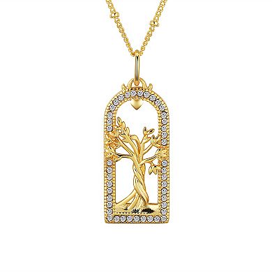 Brilliance 14K Gold Flash Plated Crystal Tree and Heart Pendant Necklace